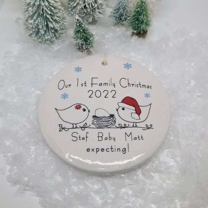 Ornament: Personalized Line Drawn Our First Family Christmas, Expecting