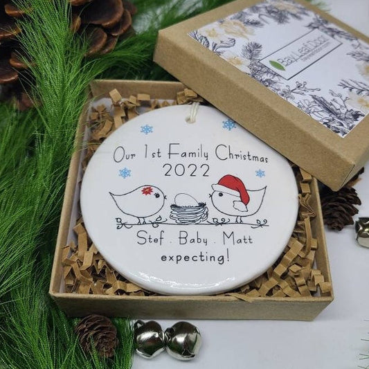 Ornament: Personalized Line Drawn Our First Family Christmas, Expecting