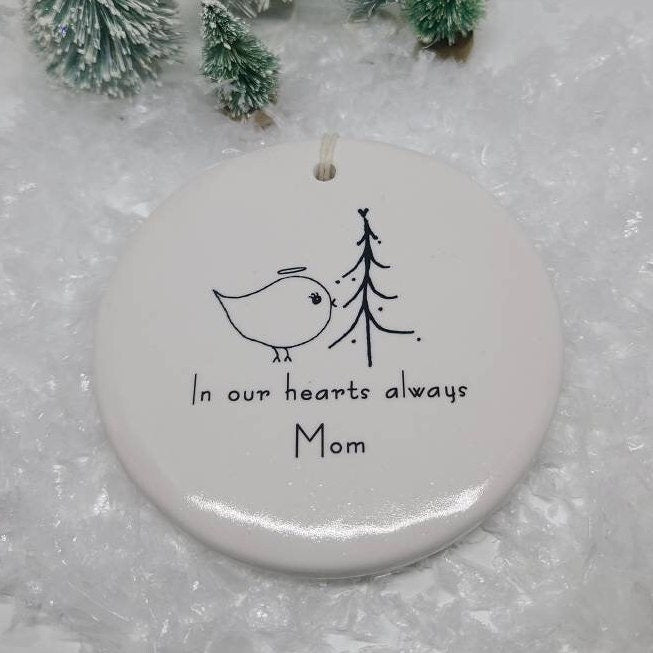 Ornament Sympathy, Memorial Gift, Minimalist Ornament, Sympathy Gift - line drawn bird with name