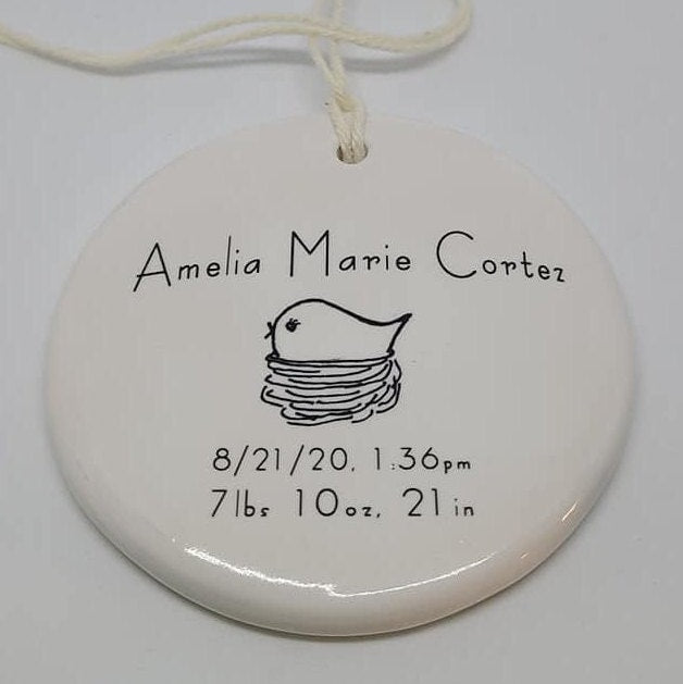 Ornament: Personalized Line Drawn Baby's First Christmas, Birth Announcement