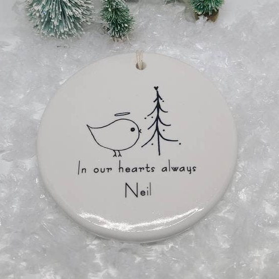 Ornament Sympathy, Memorial Gift, Minimalist Ornament, Sympathy Gift - line drawn bird with name