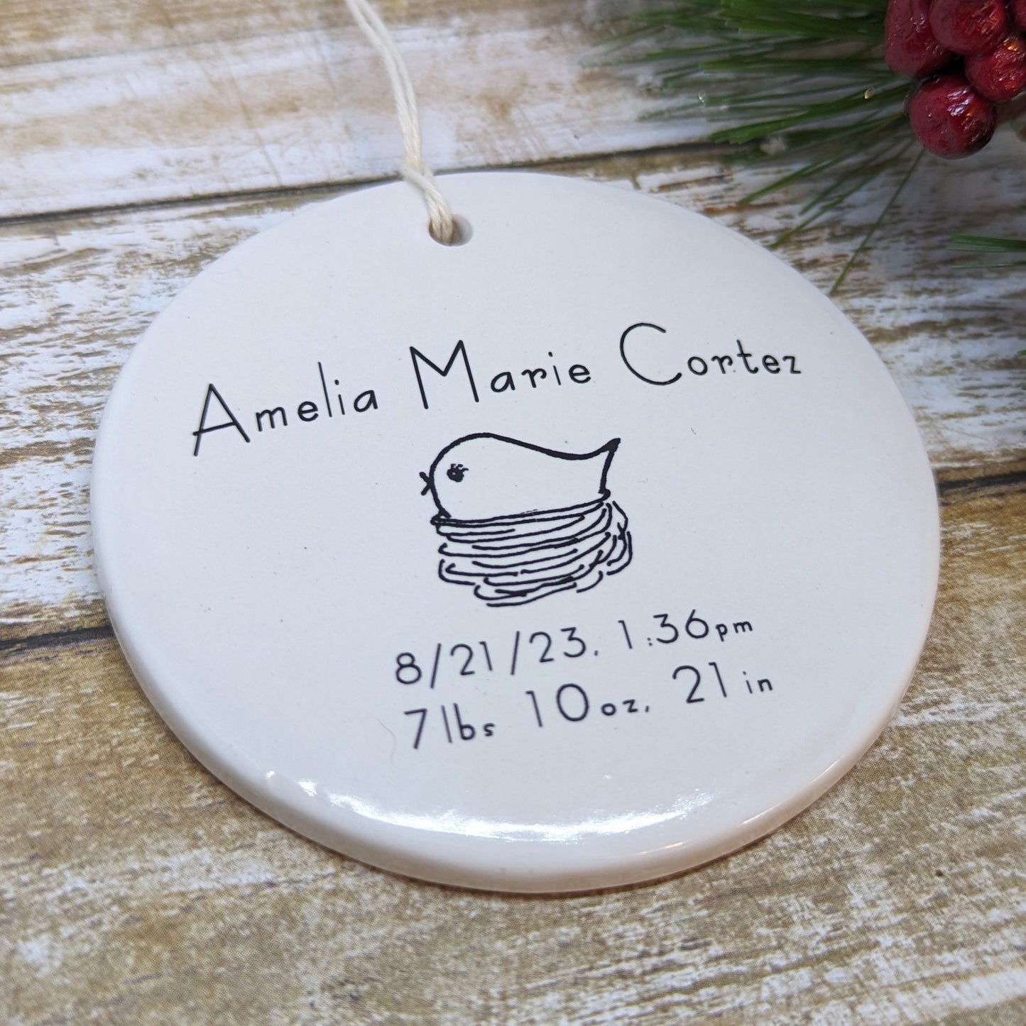 Ornament: Personalized Line Drawn Baby's First Christmas, Birth Announcement