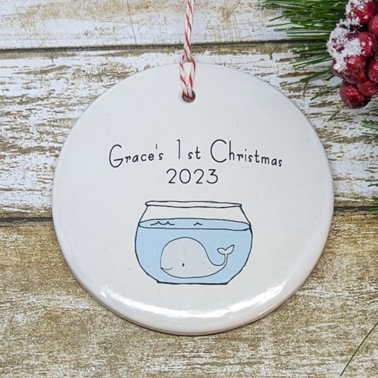 Ornament: Personalized Line Drawn Baby's First Christmas, Whale