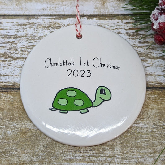 Ornament: Personalized Line Drawn Baby's First Christmas, Turtle