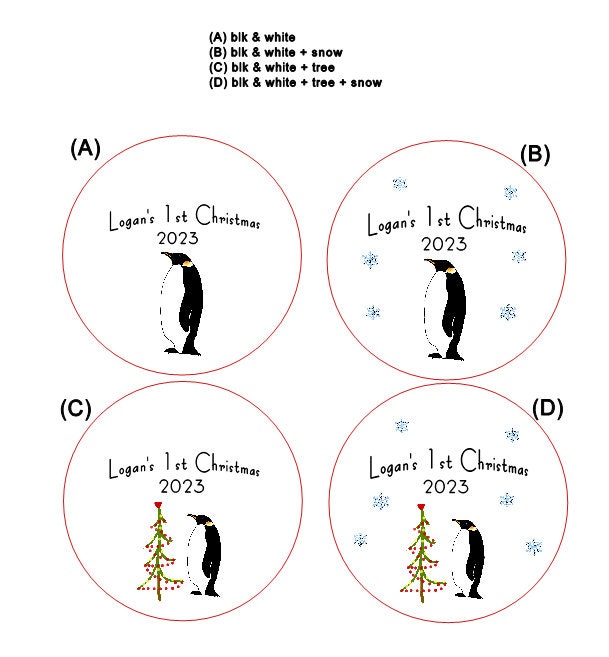 Ornament: Personalized Line Drawn Baby's First Christmas, Penguin