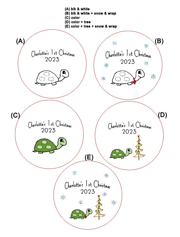 Ornament: Personalized Line Drawn Baby's First Christmas, Turtle