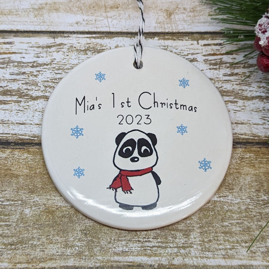 Ornament: Personalized Line Drawn Baby's First Christmas, Panda