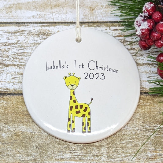Ornament: Personalized Line Drawn Baby's First Christmas, Giraffe