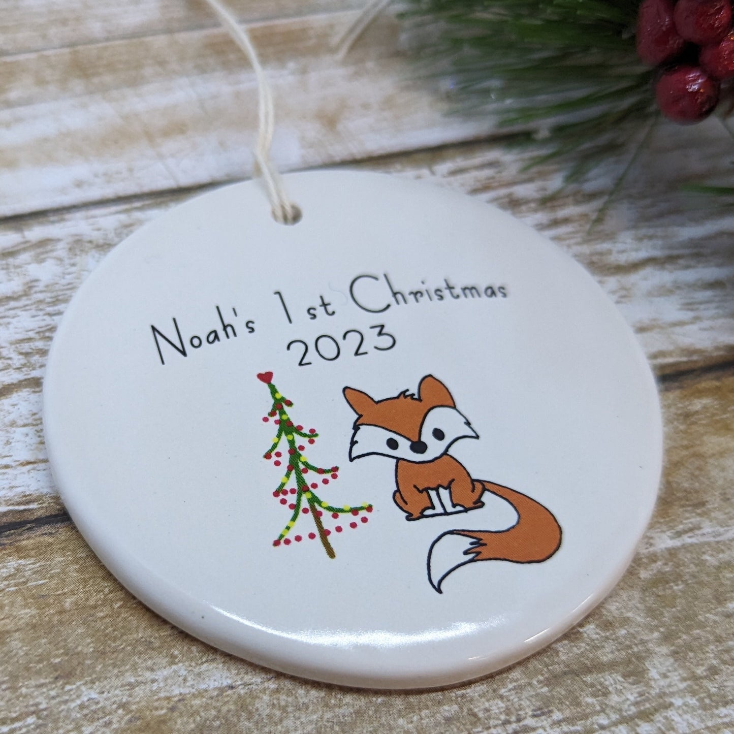 Ornament: Personalized Line Drawn Baby's First Christmas, Fox