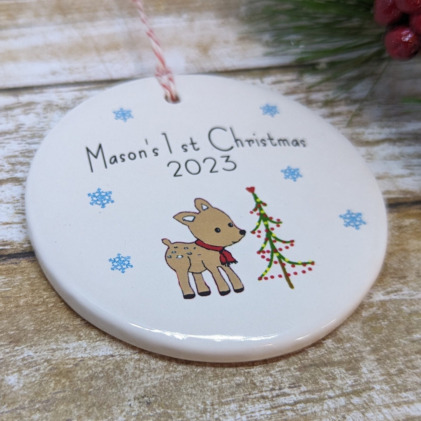 Baby's 1st Christmas Custom Ornament, Line Drawn Ornament, Minimalist Ornament - with your child's name