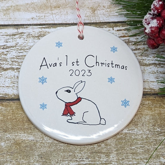 Ornament: Personalized Line Drawn Baby's First Christmas, Bunny