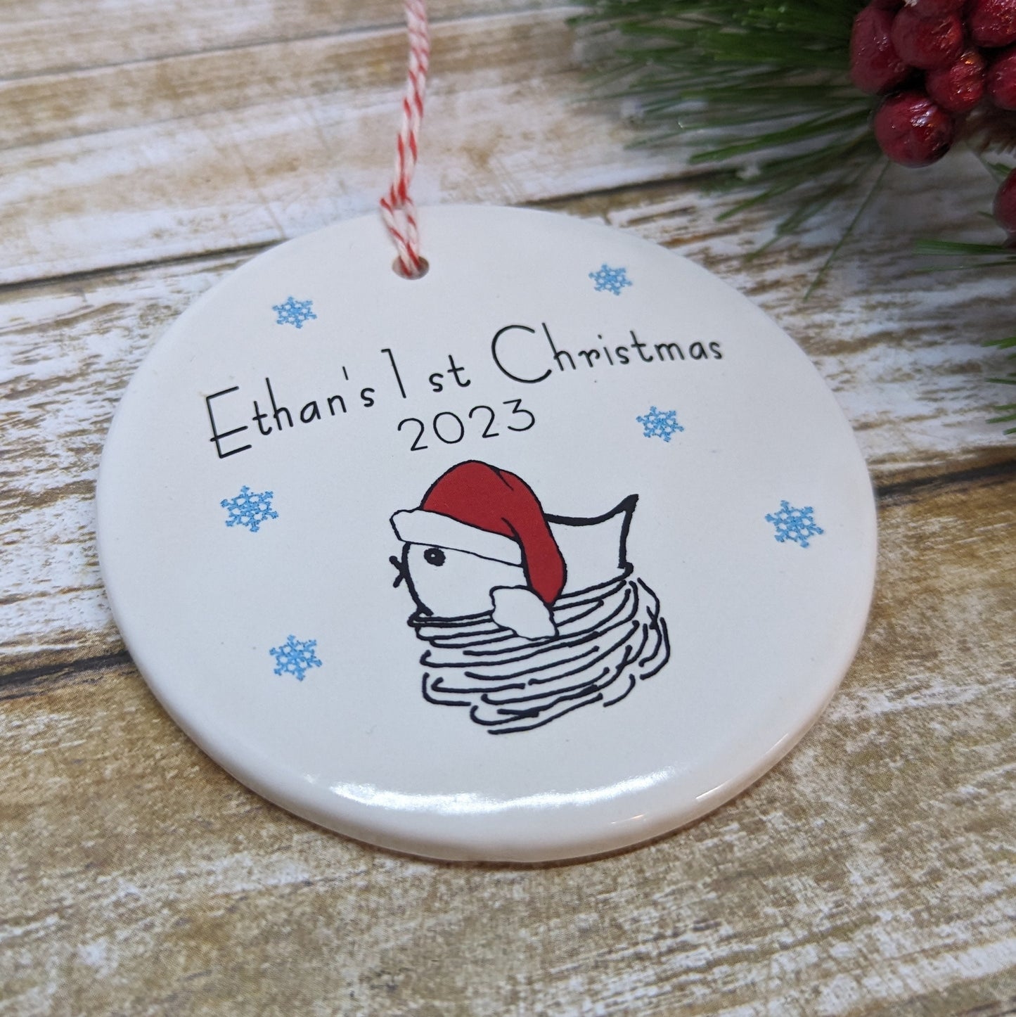 Baby's 1st Christmas Custom Ornament, Line Drawn Ornament, Minimalist Ornament - with your child's name