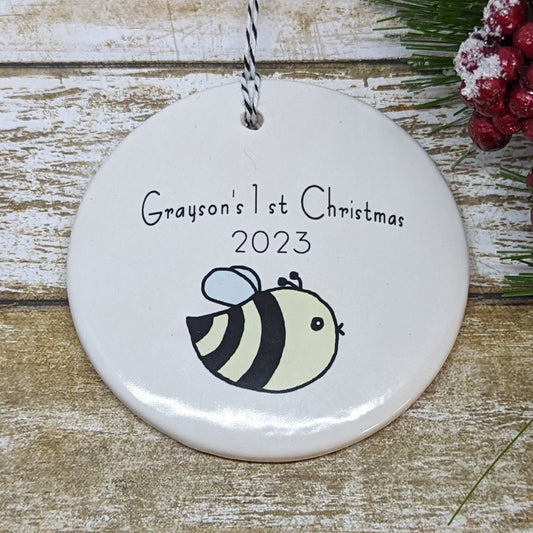 Ornament: Personalized Line Drawn Baby's First Christmas, Bee