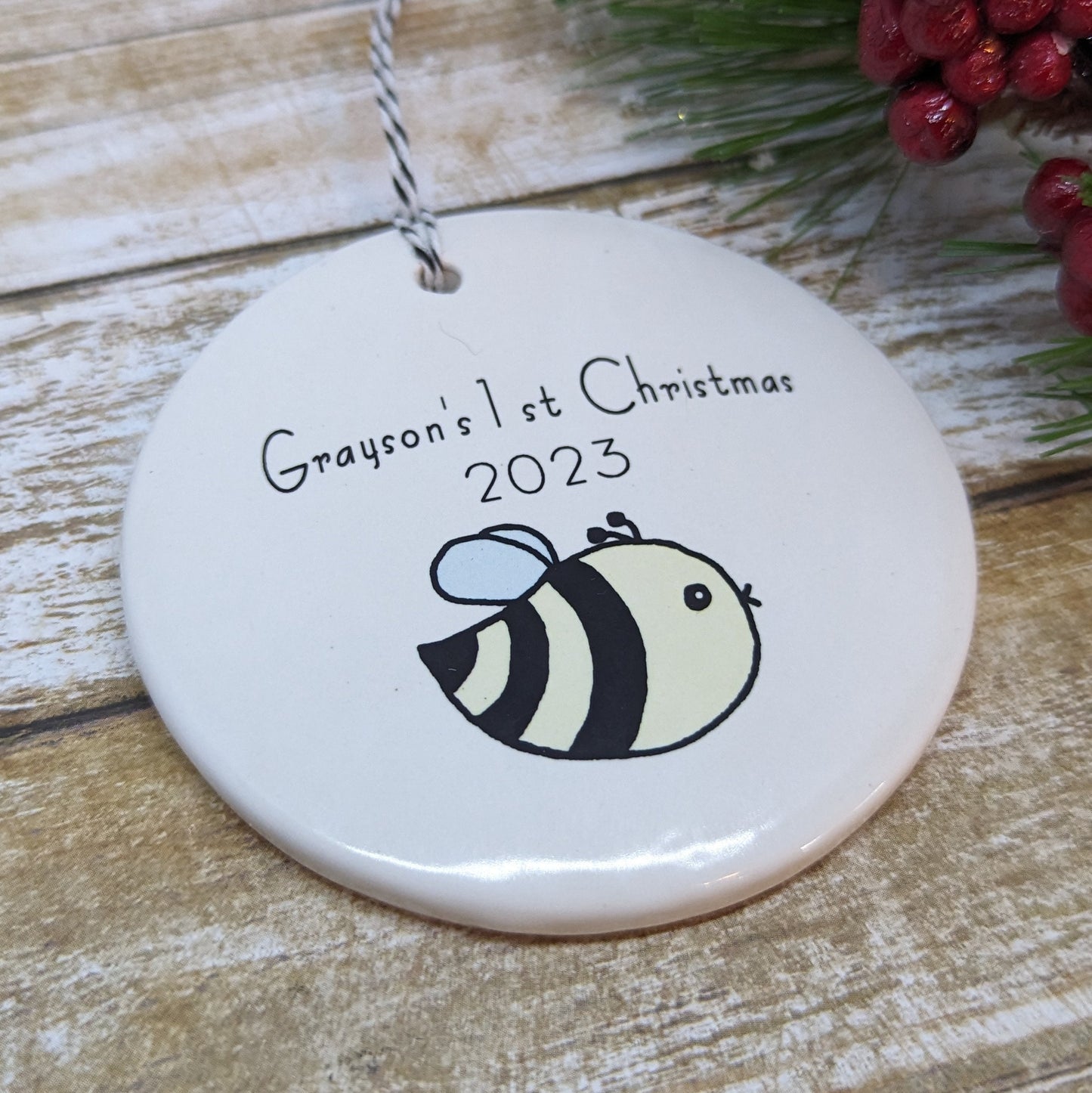 Baby's 1st Christmas Custom Ornament, Line Drawn Ornament, Minimalist Ornament - with your child's name