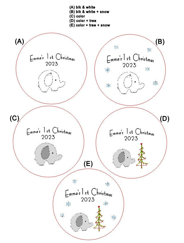 Ornament: Personalized Line Drawn Baby's First Christmas, Elephant