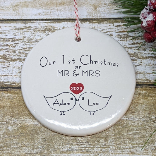 Ornament: Personalized Line Drawn Newlyweds First Christmas