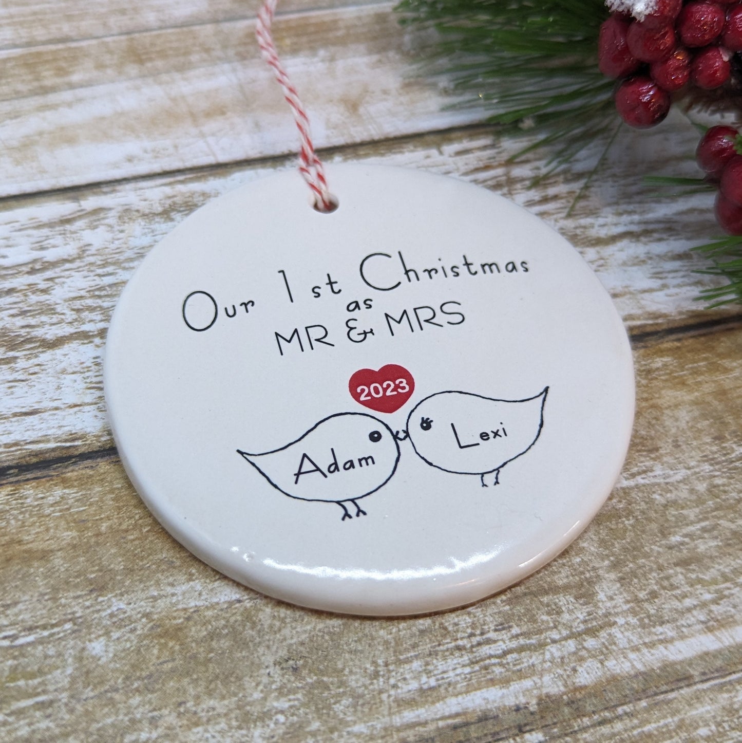 Ornament: Personalized Line Drawn Newlyweds First Christmas