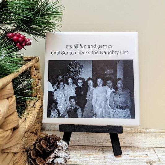 Easel Sign: Funny Christmas, Naughty List