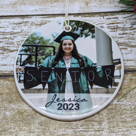 Ornament Senior School Year, Ceramic Ornament, Personalized Ornament - your photo, name and year