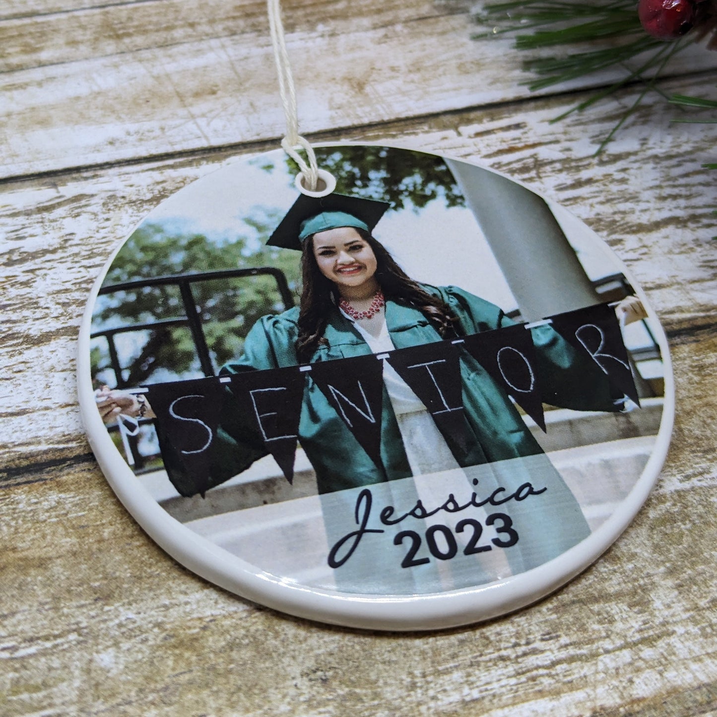 Ornament Senior School Year, Ceramic Ornament, Personalized Ornament - your photo, name and year
