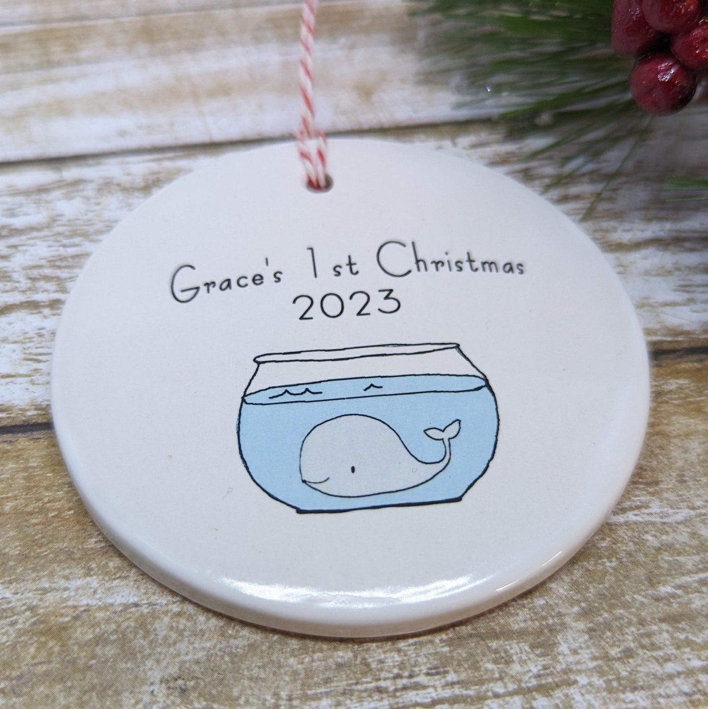Baby's 1st Christmas Custom Ornament, Line Drawn Ornament, Minimalist Ornament - with your child's name
