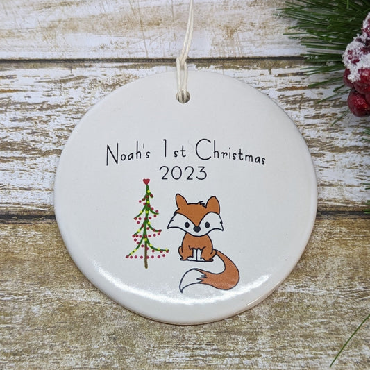 Ornament: Personalized Line Drawn Baby's First Christmas, Fox