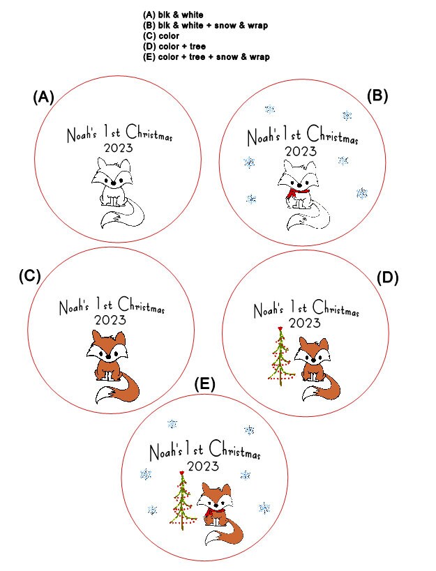 Ornament: Personalized Line Drawn Baby's First Christmas, Fox