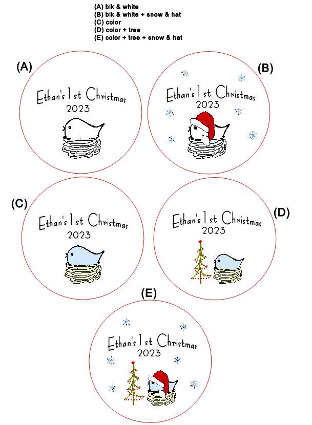 Ornament: Personalized Line Drawn Baby's First Christmas, Bird