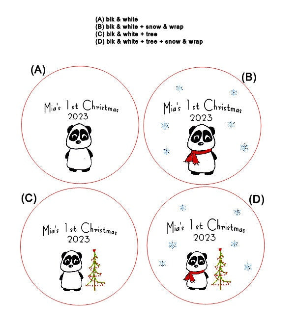 Ornament: Personalized Line Drawn Baby's First Christmas, Panda