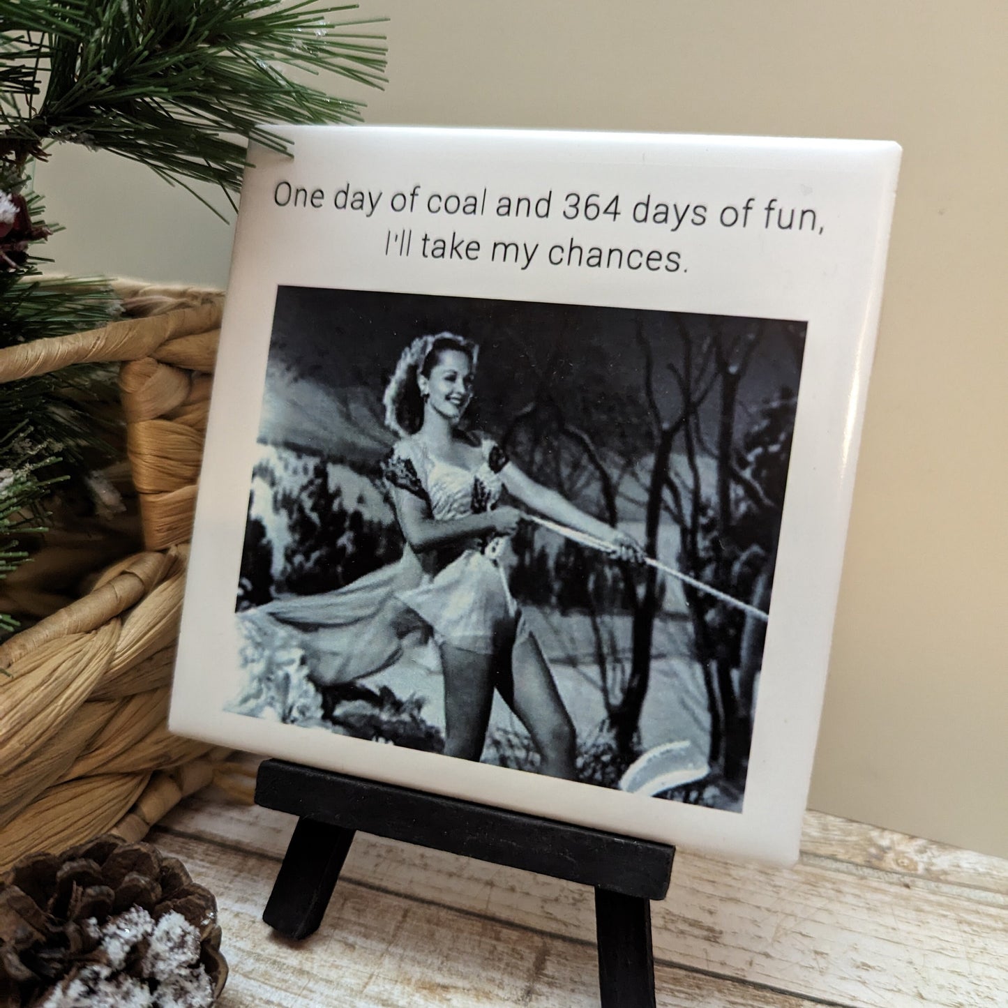 Easel Sign: Funny Christmas, Coal