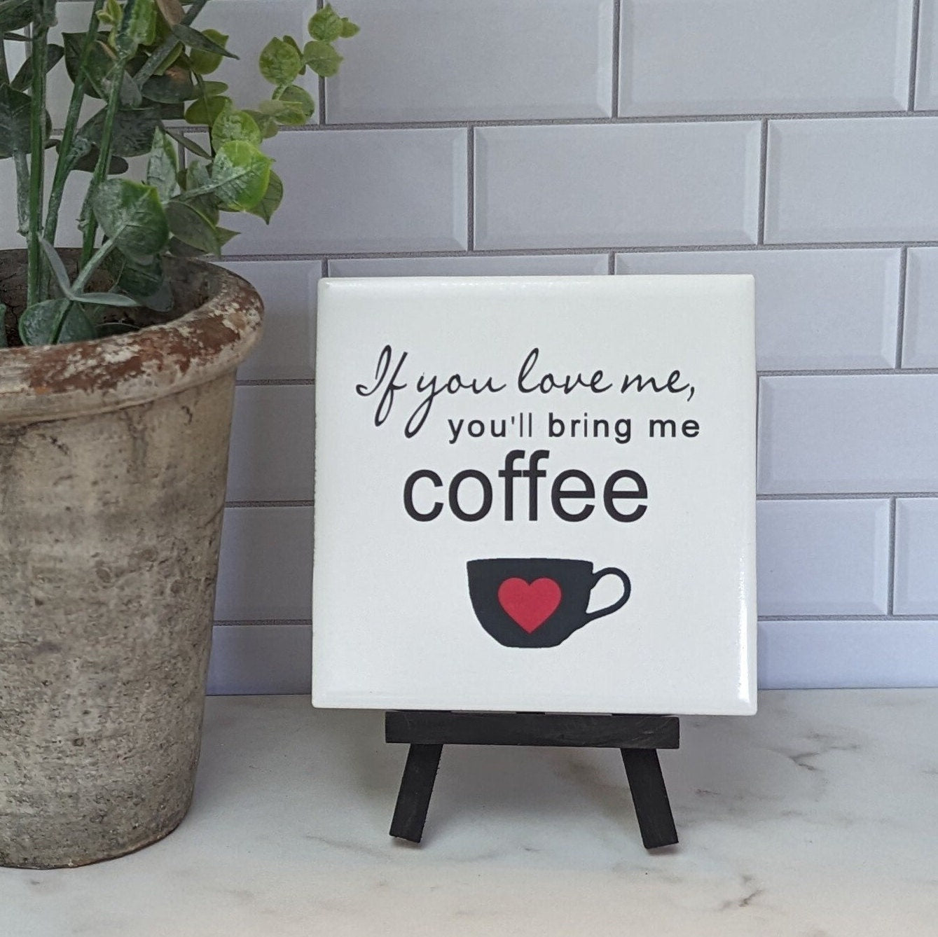 Coffee Bar sign, easel sign, fresh brewed coffee tile sign - easel included, your color choice