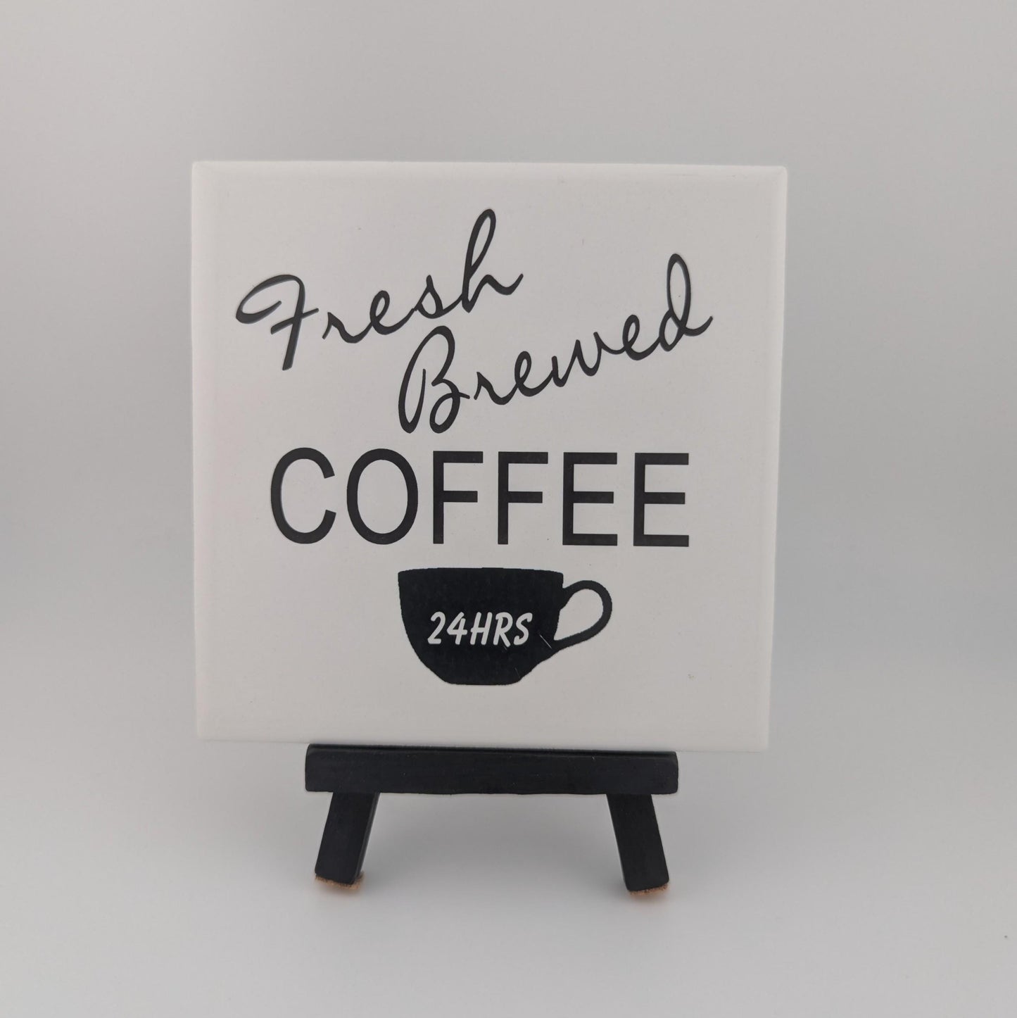Coffee Bar sign, easel sign, fresh brewed coffee tile sign - easel included, your color choice