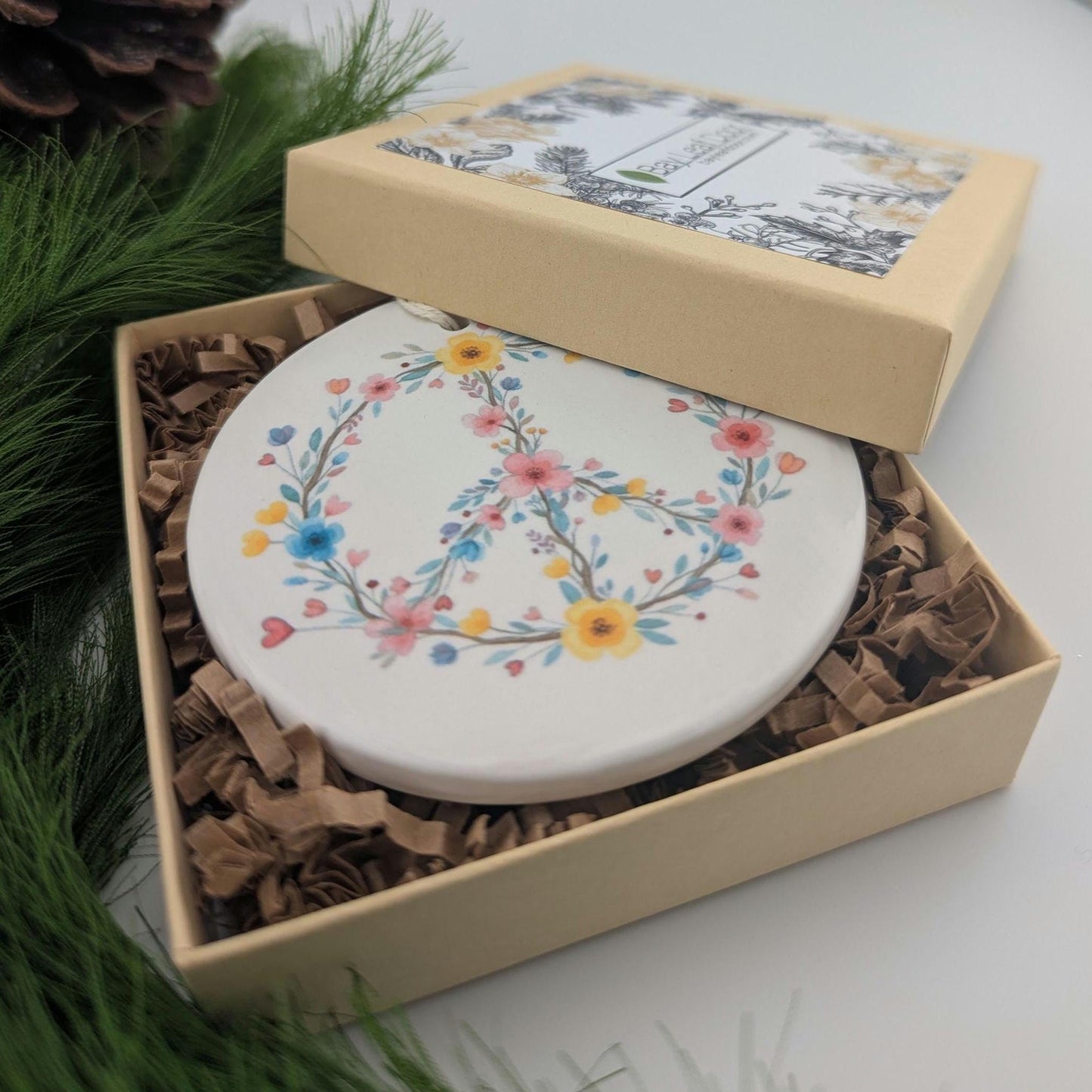 Ornament: Peace On Earth, Heart Flowers