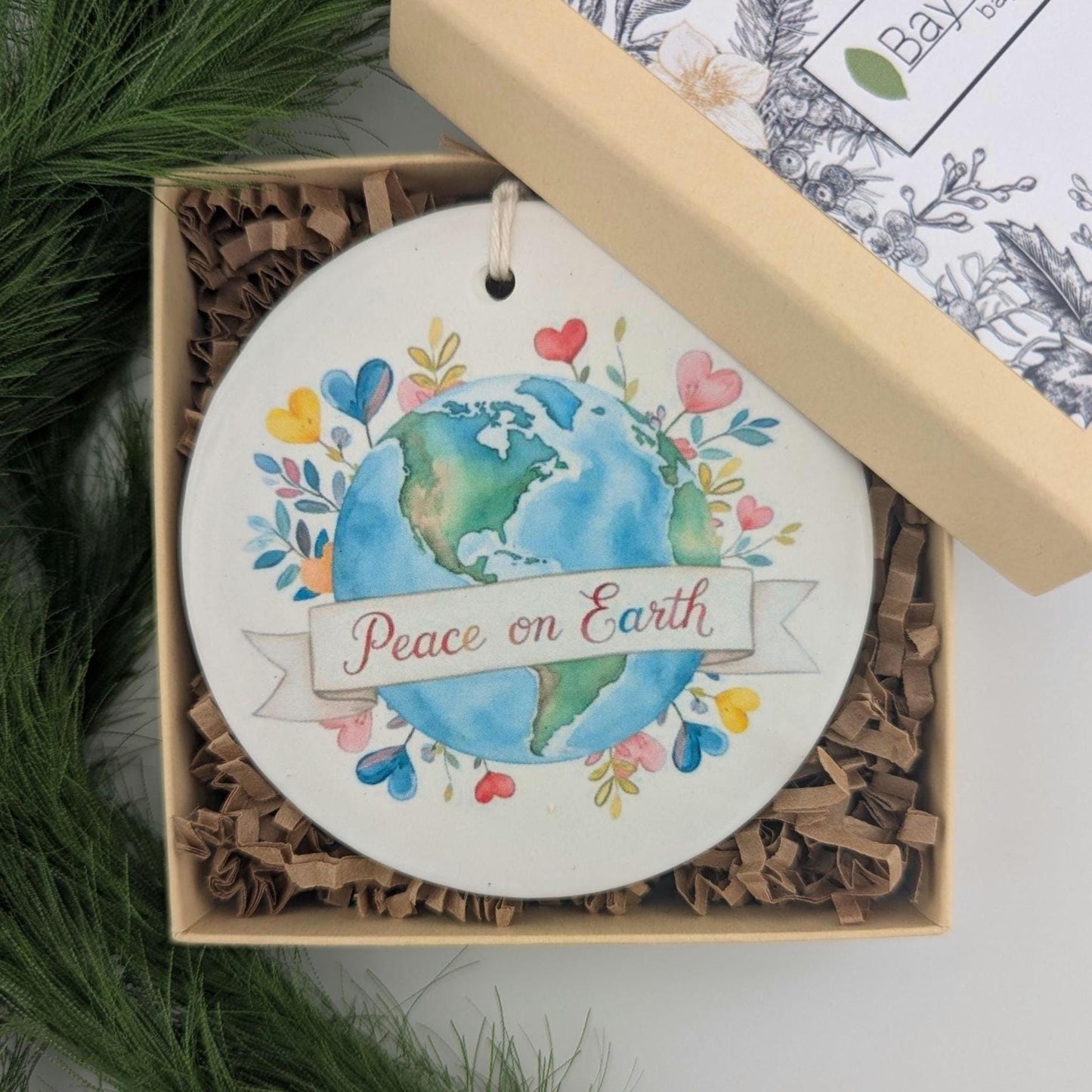 Ornament: Peace On Earth, Heart Flowers