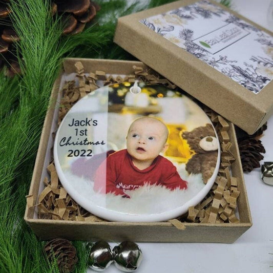 Ornament Baby's 1st, Christmas Ornament, Custom Ornament, Personalized Gift - picture of your baby and their name