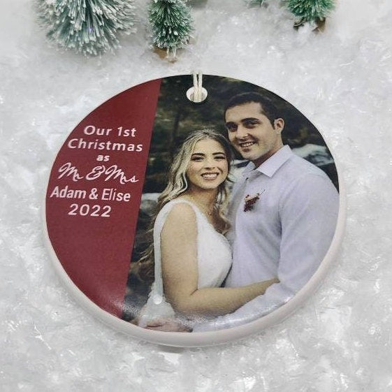 Ornament Mr and Mrs, 1st Christmas Married, Husband and Wife, 1st Christmas as Mr and Mrs, Newlyweds - your photo and names