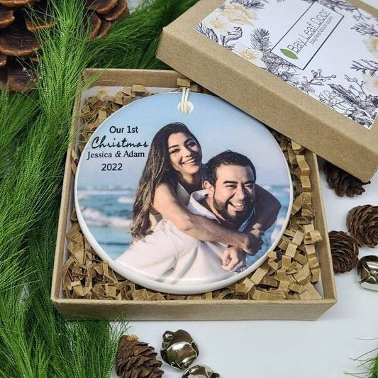 Ornament Dating, Couple Ornament, Custom Ornament, Personalized Ornament, Our 1st Christmas - your photo and names