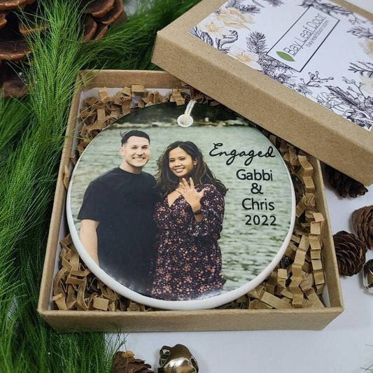 Ornament Engaged, Couple, Engagement Ornament, Custom Ornament - your photo with your names