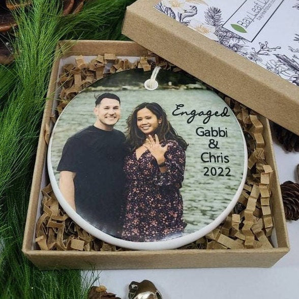 Ornament Engaged, Couple, Engagement Ornament, Custom Ornament - your photo with your names