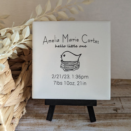 Easel Sign: Personalized Line Drawn Baby, Birth Announcement