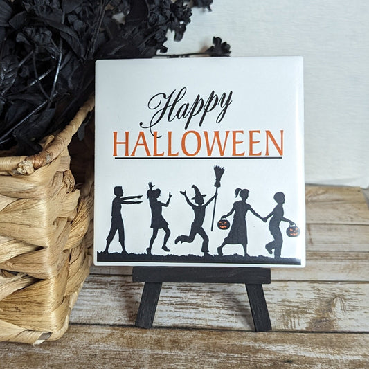 Happy Halloween sign, funny friend signs, easel sign, tile sign - easel included, your color choice