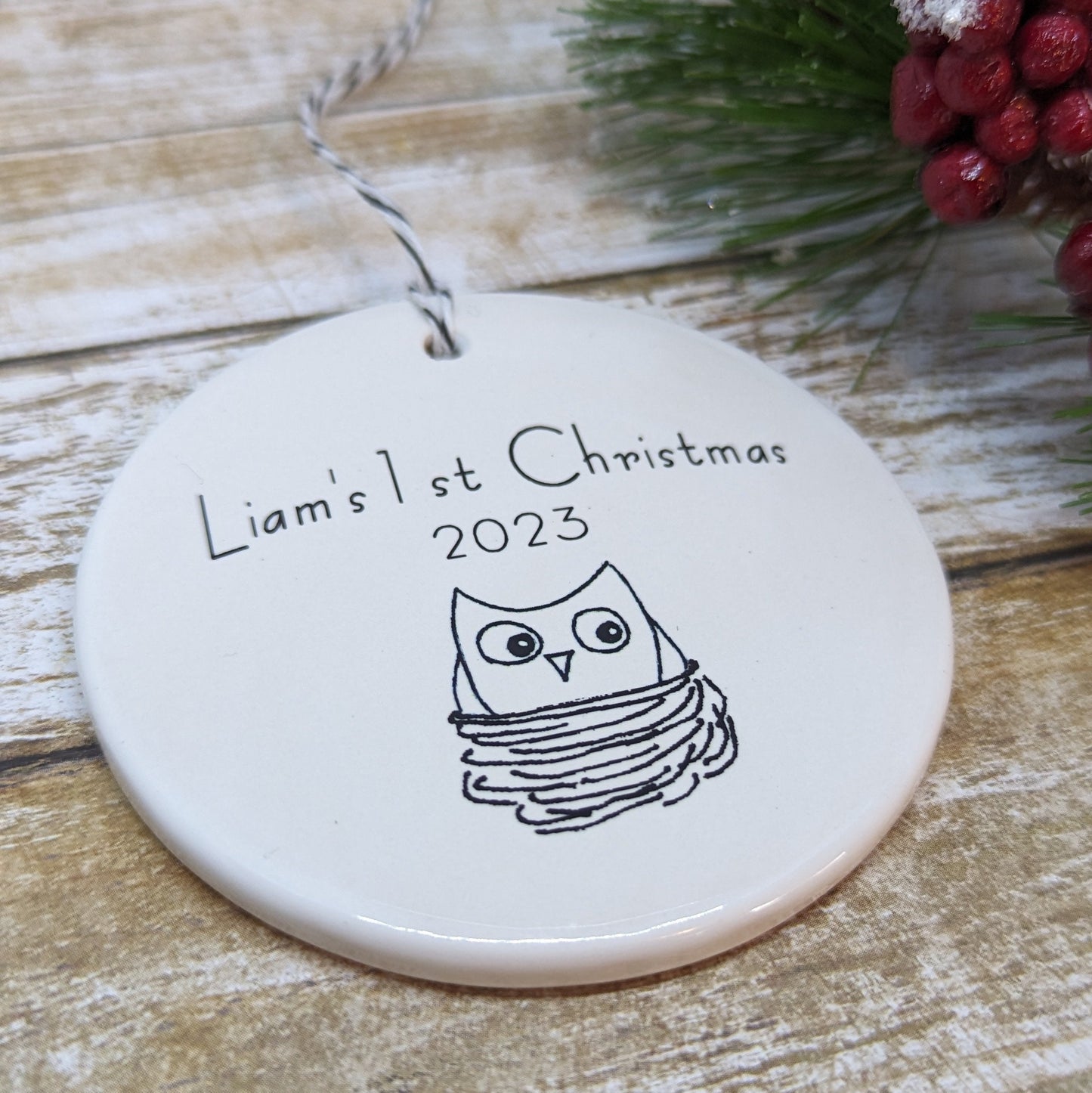 Baby's 1st Christmas Custom Ornament, Line Drawn Ornament, Minimalist Ornament - with your child's name