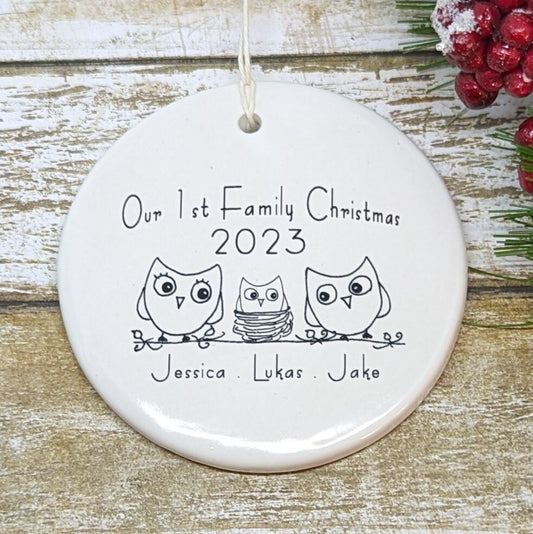 Our 1st Family Ornament, Baby Ornament, Family Ornament, Line Drawn Ornament, Custom, Personalized - your names and year