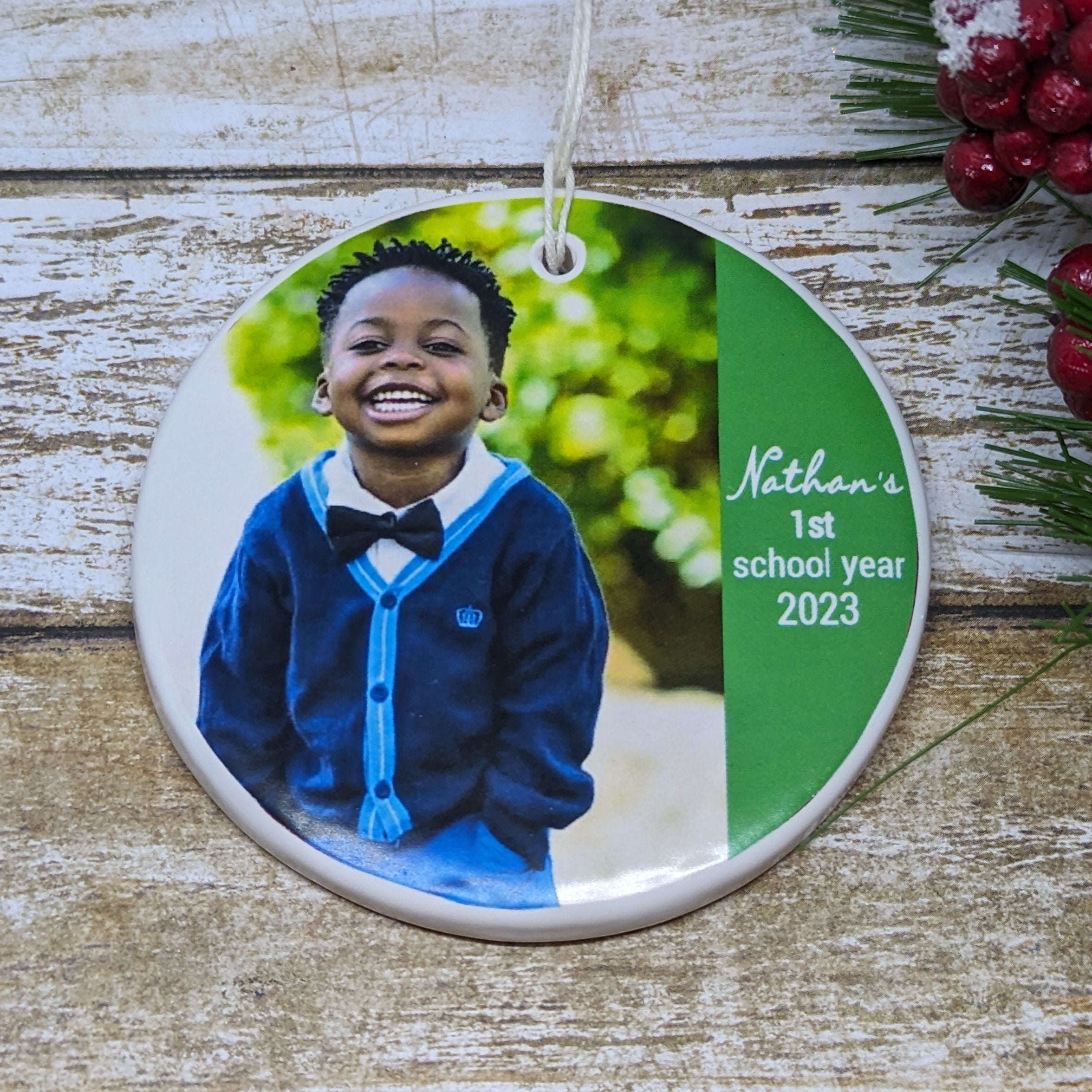Ornament First School Year, Ceramic Ornament, Personalized Child Ornament - your photo and Child's name 1st School Year Ornament