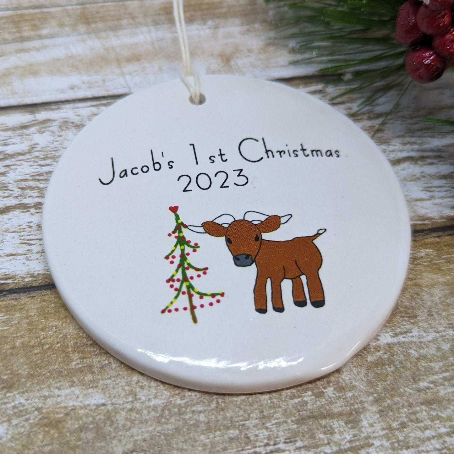 Baby's 1st Christmas Custom Ornament, Line Drawn Ornament, Minimalist Ornament - with your child's name