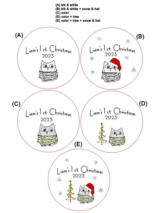 Baby's 1st Christmas Custom Ornament, Line Drawn Ornament, Minimalist Ornament - with your child's name