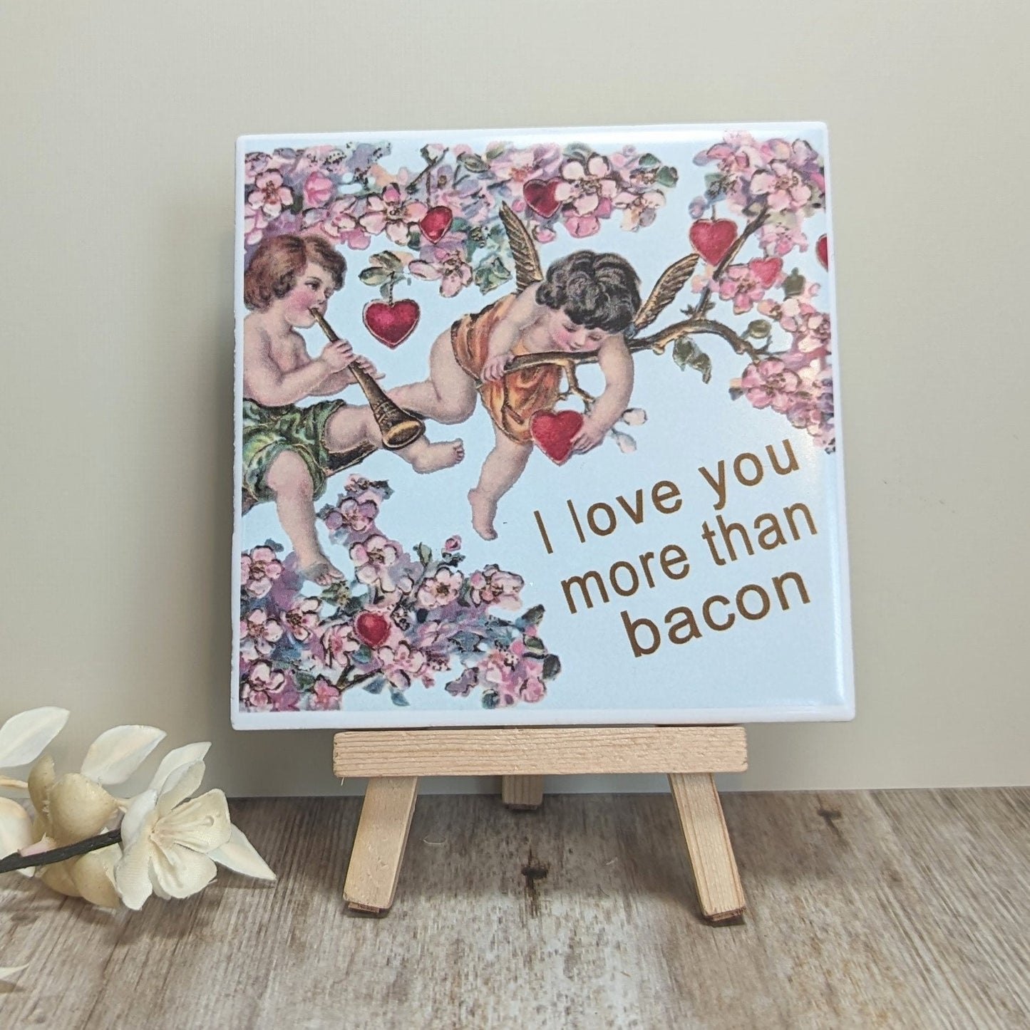 I love you more than bacon Valentine's Day Sign - easel included, your color choice