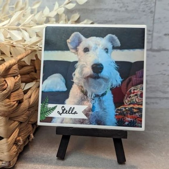 Pet Photo Tile, easel sign, photo tile - easel included, your color choice