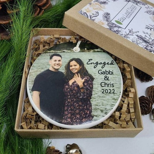 Ornament Engaged, Couple, Engagement Ornament, Custom Ornament - your photo with your names