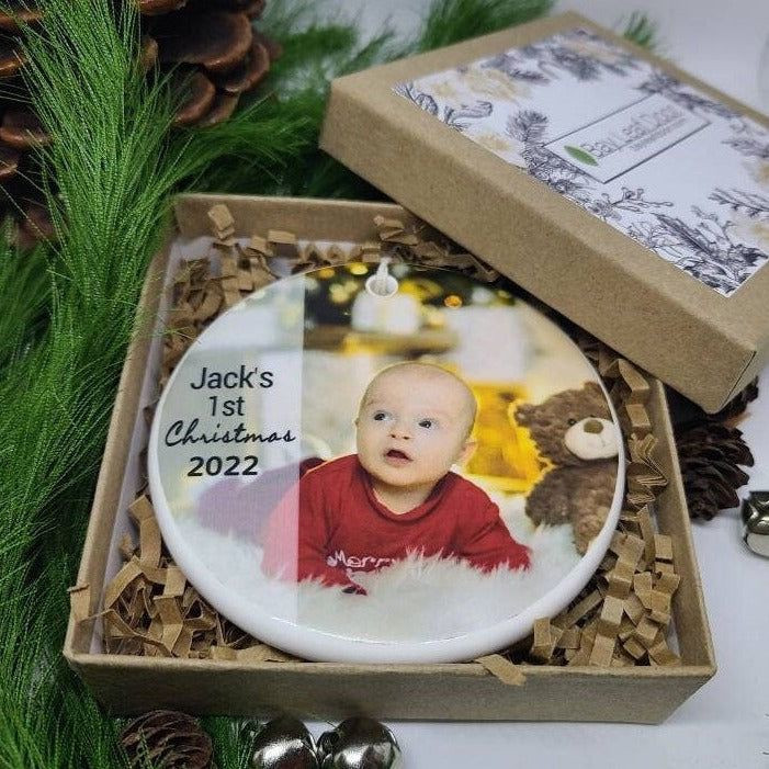 Ornament Baby's 1st, Christmas Ornament, Custom Ornament, Personalized Gift - picture of your baby and their name